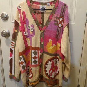 VINTAGE Storybook Knits 3X Southwest Desert Beaded Cardigan HSN Exclusive